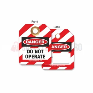 Etichetă de blocare LOTO micro cu 2 fețe, roșu/alb, 50,8 x 63,5 mm