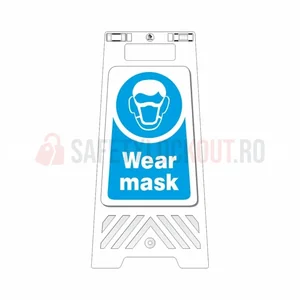 Panou de podea pentru siguranță „Wear Mask”, alb, 623 x 311 mm