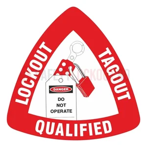 Etichetă triunghiulară pentru cască de protecție — Calificat LOTO