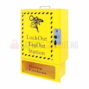Stație LOTO metalică, 541 x 356 x 152 mm, cu Cutie de Blocare de Grup Integrată