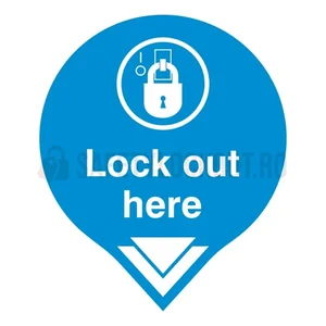 Indicator LOTO de perete „Lockout Here” (albastru), 18″ x 24″