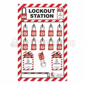 Stație LOTO cu umbră pentru 10 lacăte, echipată, 15″ x 23.5″