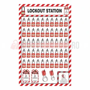 Stație LOTO cu umbră pentru 50 de lacăte, complet echipată
