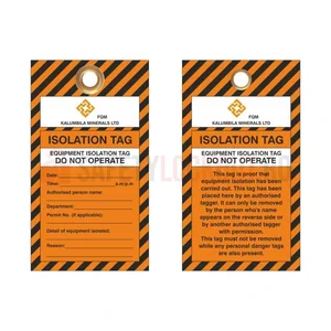 Etichetă LOTO personalizată pentru izolare echipamente, portocalie