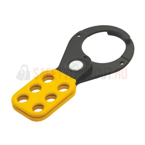 Hasp LOTO metalic Premier cu vinil galben/negru, fălci 38 mm