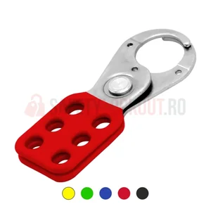 Hasp LOTO metalic cu acoperire din vinil, 25 mm, roșu