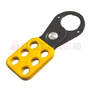 Hasp LOTO metalic mic cu înveliș din vinil, 25 mm, galben/negru