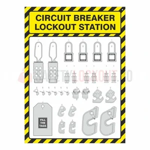 Stație LOTO cu umbră pentru disjunctoare, galben/negru, 17″ x 23″