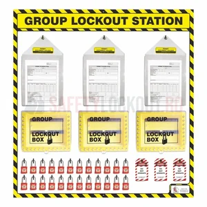 Stație LOTO de grup cu umbră, galben/negru, complet echipată, 46″ x 48″