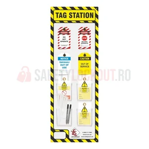 Stație LOTO pentru etichete, galben/negru, 8 buzunare