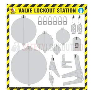 Stație LOTO cu umbră pentru valve, galben/negru, 32.5″ x 34.5″