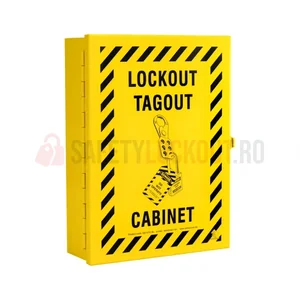 Dulap LOTO galben metalic pentru 8 lacăte, cu accesorii
