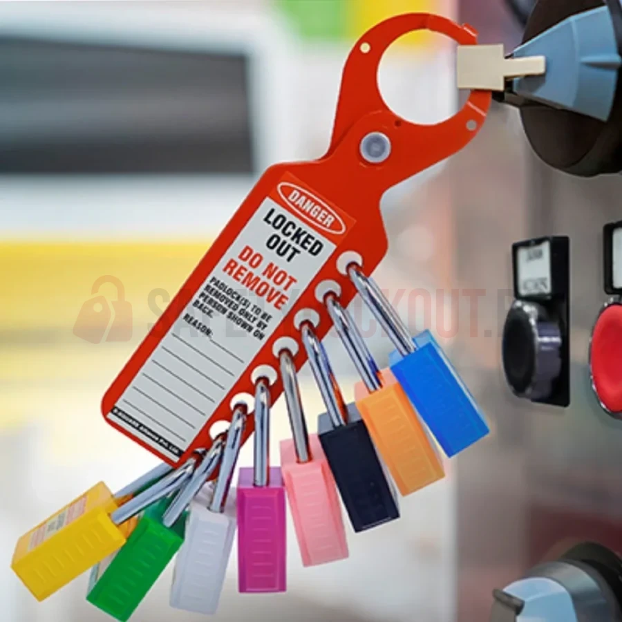 Hasp LOTO 2-în-1 din aluminiu, cu etichetă și blocare dublă — Hasp LOTO din aluminiu | Safety Lockout