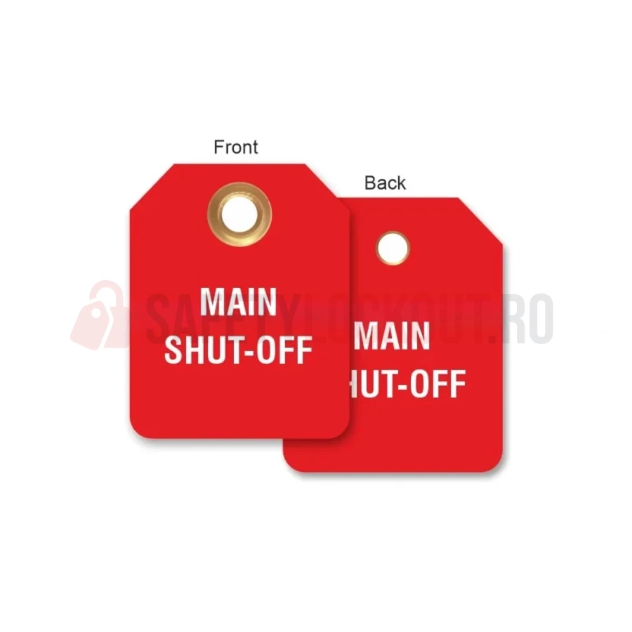 Etichetă micro cu 2 fețe — Main Shut-Off, cu ochet — Etichete micro cu 2 fețe | Safety Lockout
