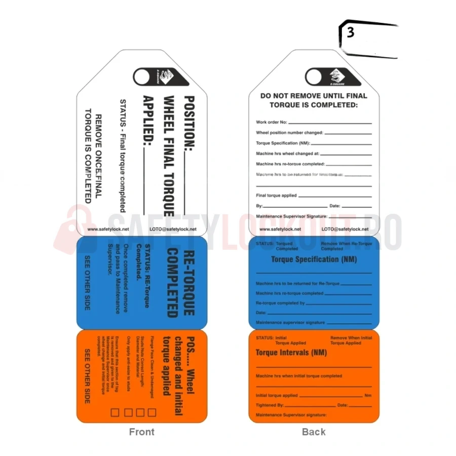 Etichetă în 3 etape pentru cuplul de strângere al roților, PVC — Etichete perforate în 3 etape | Safety Lockout