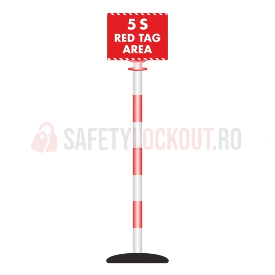 Sistem de delimitare 5S cu 1 stâlp și 1 panou, roșu/alb — Bariere 5S | Safety Lockout