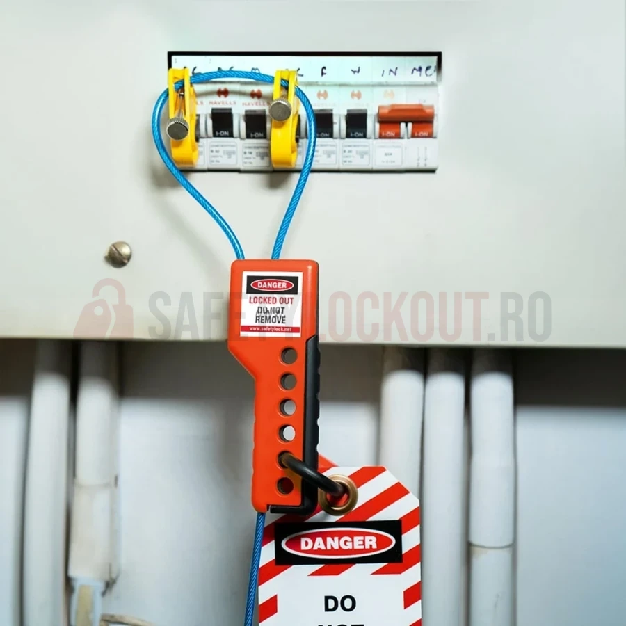 Dispozitiv reglabil de blocare cu cablu, roșu/negru — Dispozitiv reglabil de blocare cu cablu | Safety Lockout