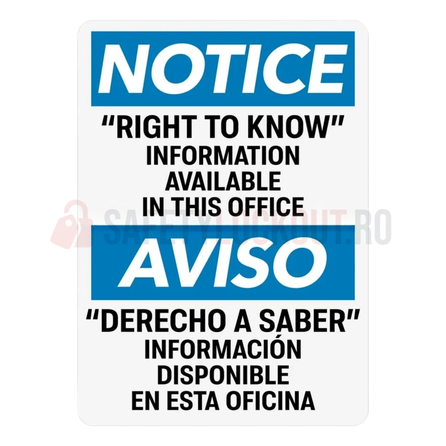 Indicator bilingv MSDS/SDS — Informații privind dreptul de a cunoaște — Cabinete pentru comunicarea pericolelor și fișe tehnice de securitate (MSDS) | Safety Lockout