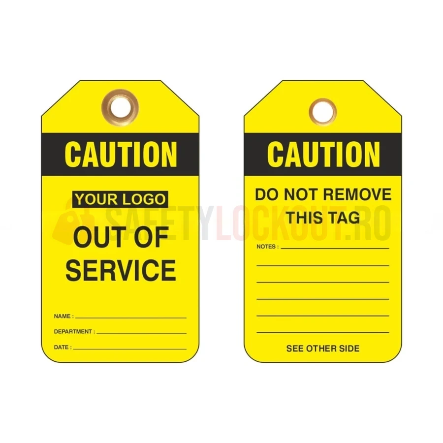 Etichete de blocare LOTO personalizate — Caution Out of Service — Etichete LOTO personalizate | Safety Lockout