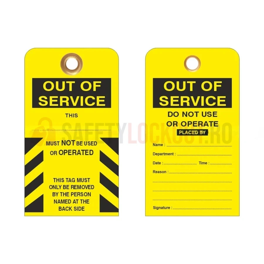 Etichete de blocare LOTO personalizate, Out of Service, galbene — Etichete LOTO personalizate | Safety Lockout