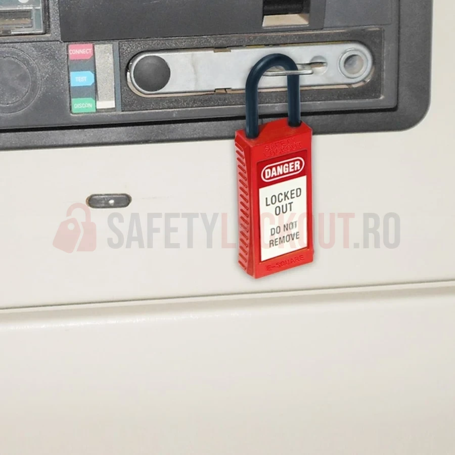 Lacăt LOTO dielectric cu corp lung, bridă nylon 42 mm — Lacăte LOTO dielectrice – BRIDĂ DIN NAILON | Safety Lockout