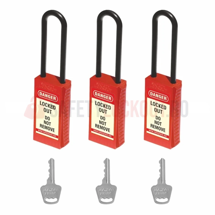 Lacăt LOTO dielectric cu corp lung, bridă nylon 85 mm — Lacăte LOTO dielectrice – BRIDĂ DIN NAILON | Safety Lockout
