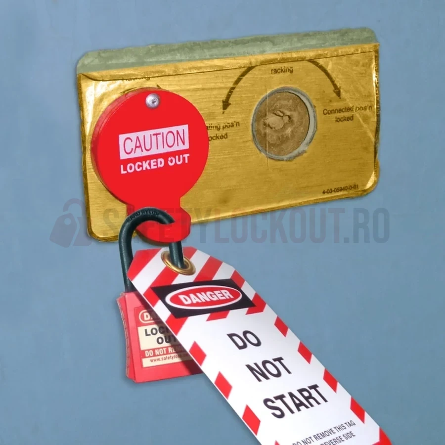 Dispozitiv de blocare pentru orificiul panoului electric, circular, roșu — Dispozitive de blocare pentru panouri electrice | Safety Lockout
