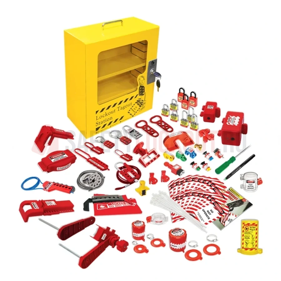Stație LOTO pentru echipamente electrice și valve, cu cabinet metalic — Kituri LOTO combinate pentru echipamente electrice și valve | Safety Lockout