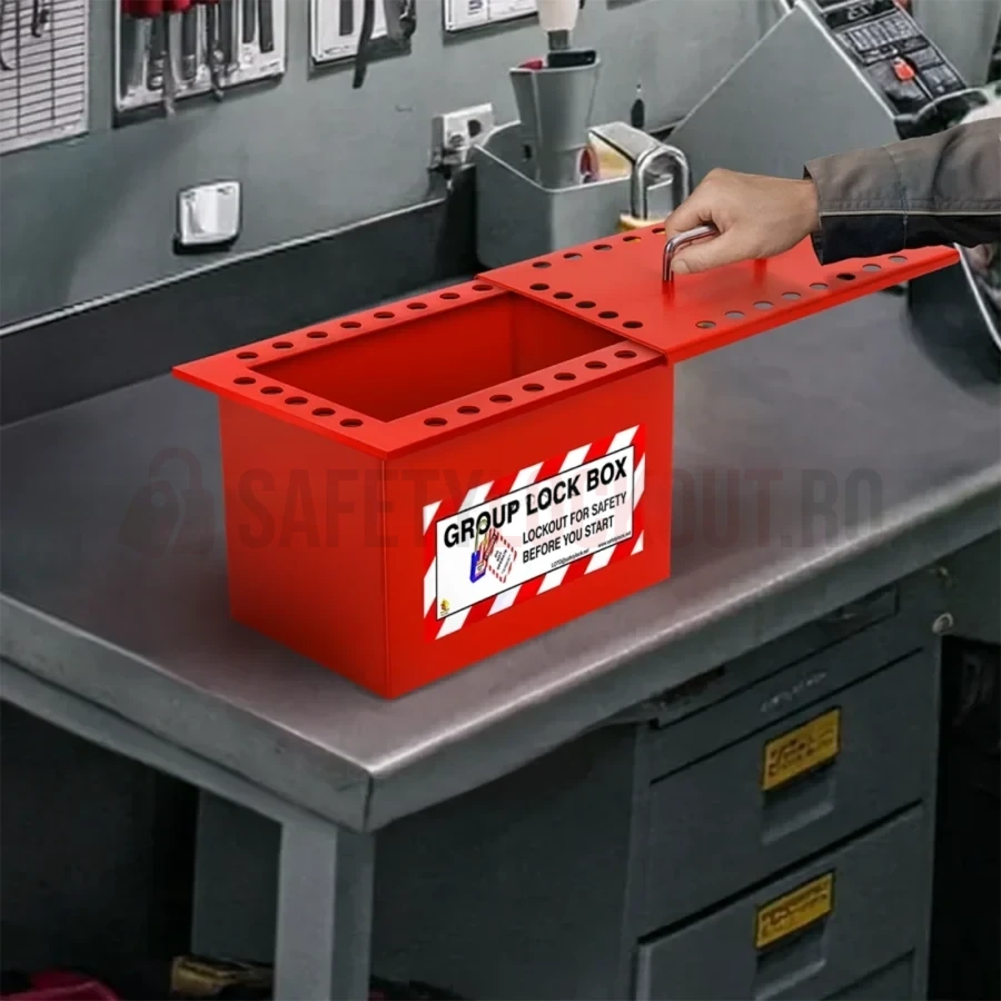 Cutie LOTO de Grup cu Capac Culisant - 26 Orificii — Cutie mare de blocare pentru grup | Safety Lockout