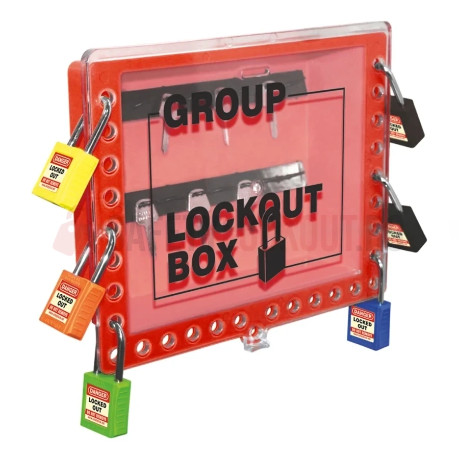 Cutie LOTO de Grup Roșie Non-Metalică cu Panou Culisant — Cutie de blocare pentru grup | Safety Lockout