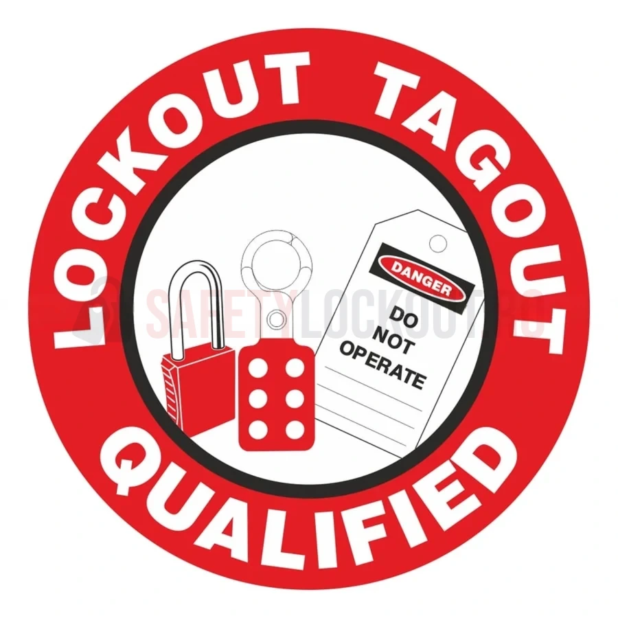 Etichetă circulară pentru cască de protecție — Calificat LOTO — Etichete pentru căști de protecție | Safety Lockout