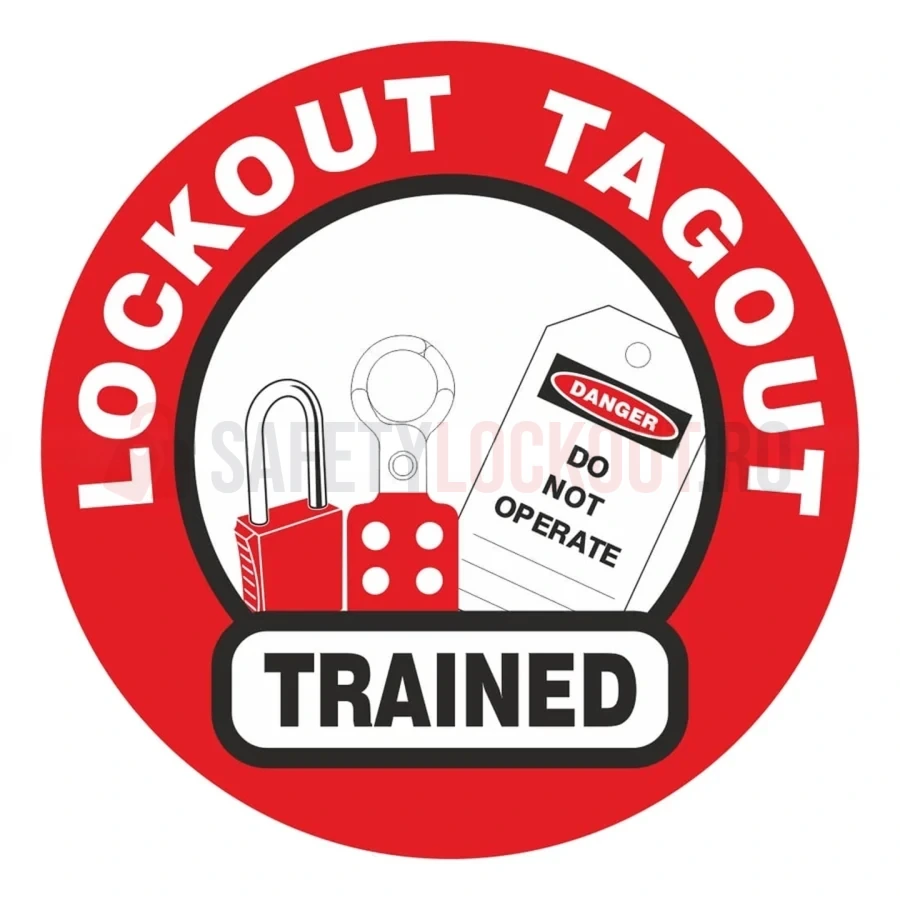 Etichetă circulară pentru cască de protecție — Instruit LOTO — Etichete pentru căști de protecție | Safety Lockout