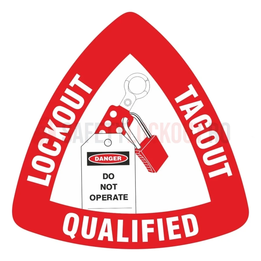 Etichetă triunghiulară pentru cască de protecție — Calificat LOTO — Etichete pentru căști de protecție | Safety Lockout