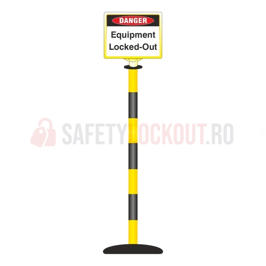 Sistem de delimitare LOTO cu 1 stâlp și 1 panou, galben/negru — Accesorii LOTO | Safety Lockout