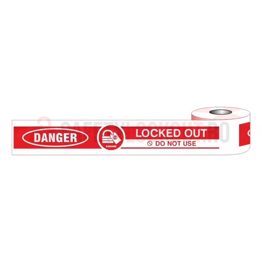 Bandă de delimitare LOTO, Danger Locked Out, roșie, 76 mm x 200 m — Accesorii LOTO | Safety Lockout