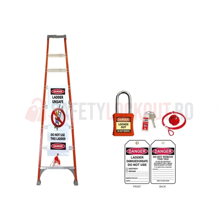Kit dispozitiv de blocare cu două fețe pentru scări, mic, 178 x 33 cm — Dispozitiv de blocare cu două fețe pentru scări | Safety Lockout