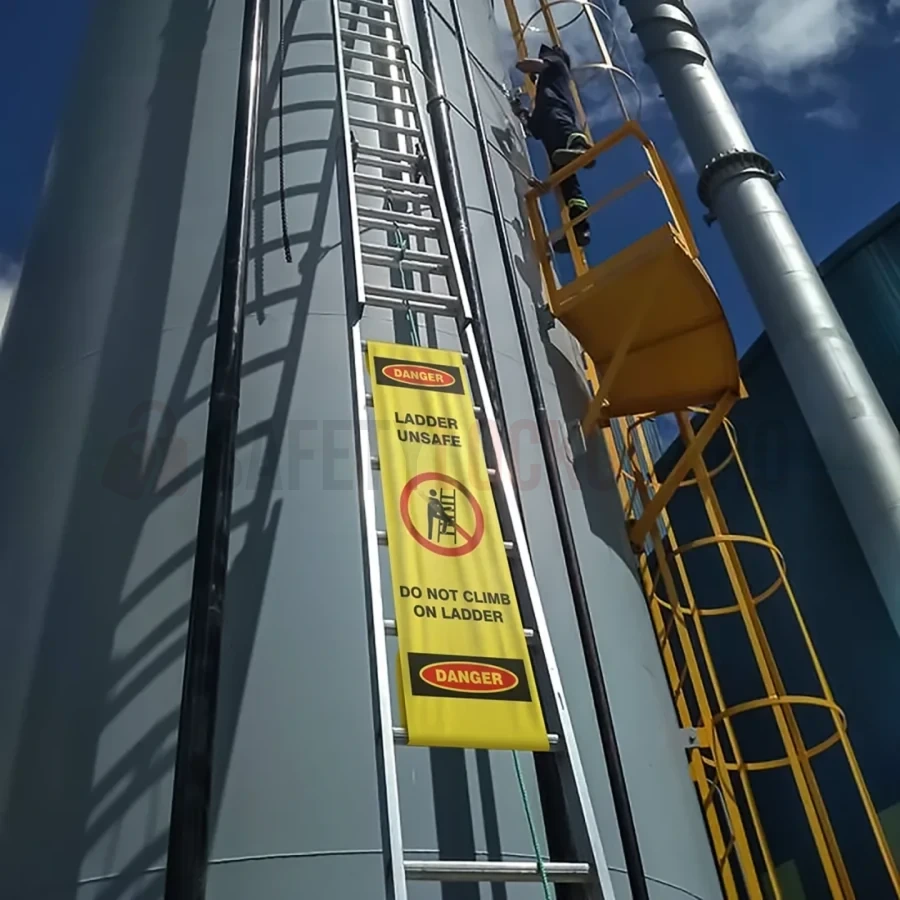 Dispozitiv flexibil din PVC pentru blocarea scărilor, cu chingă și ocheți — Dispozitiv flexibil de blocare pentru scări | Safety Lockout