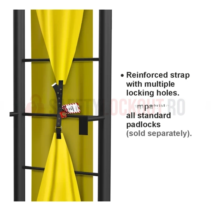 Dispozitiv flexibil din PVC pentru blocarea scărilor, cu chingă și ocheți — Dispozitiv flexibil de blocare pentru scări | Safety Lockout