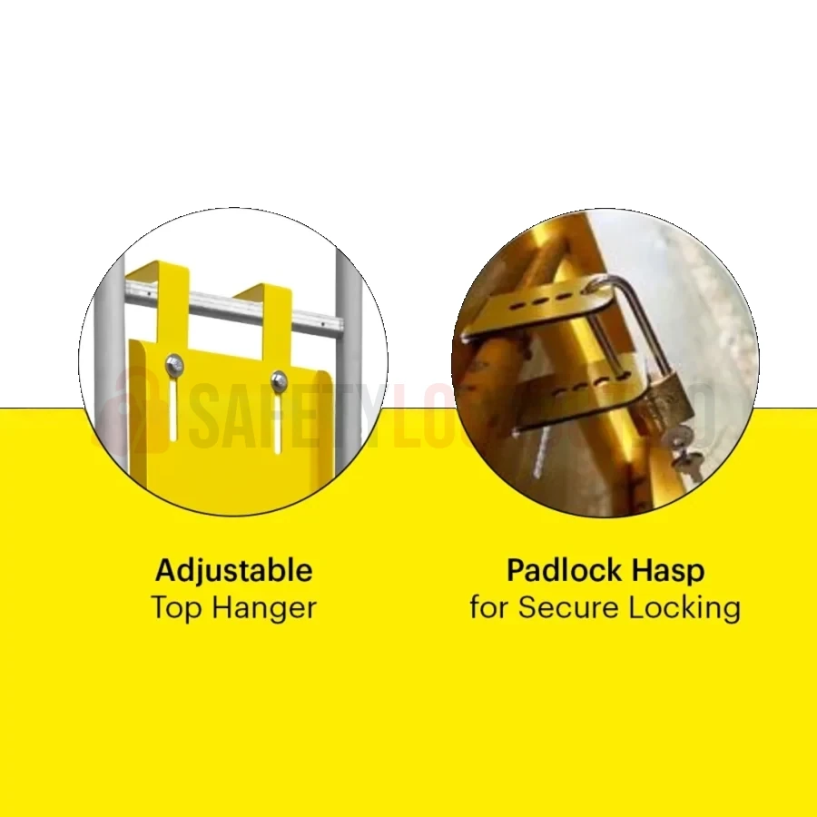 Dispozitiv de blocare din oțel pentru scară, standard, 1575 x 330 mm — Dispozitive de blocare pentru scări | Safety Lockout