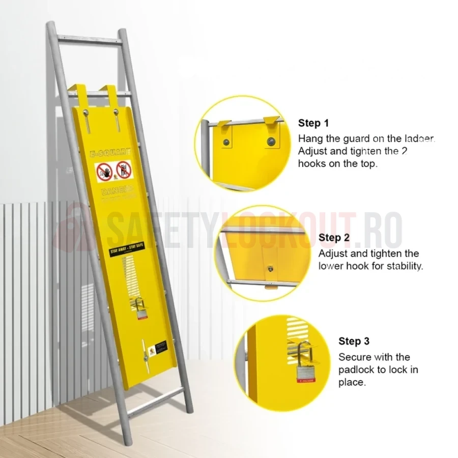 Dispozitiv de blocare din oțel pentru scară, Standard, 1575 x 382 mm — Dispozitive de blocare pentru scări | Safety Lockout