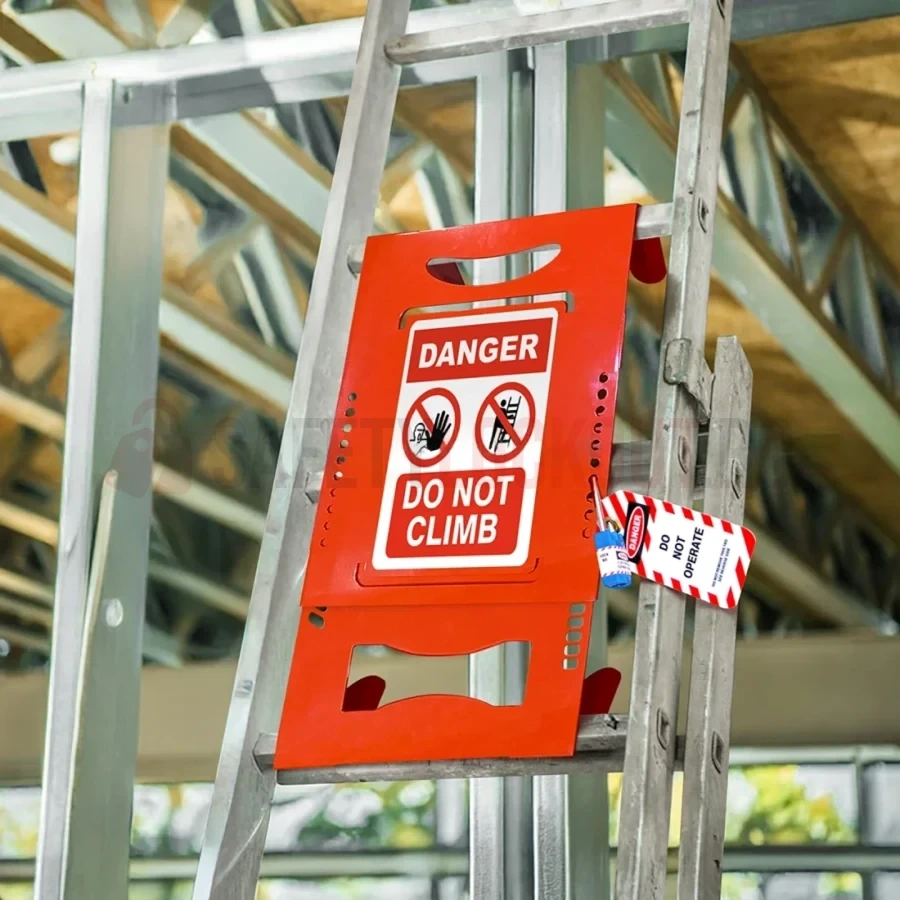 Dispozitiv reglabil din oțel pentru blocare scară cu trepte plate, roșu — Dispozitiv reglabil din oțel pentru blocare scară | Safety Lockout