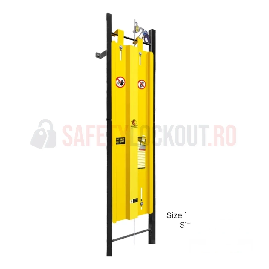 Dispozitiv de blocare din oțel pentru scară, cu profil înălțat și extensii laterale, 1575 x 432 mm — Dispozitive de blocare pentru scări | Safety Lockout