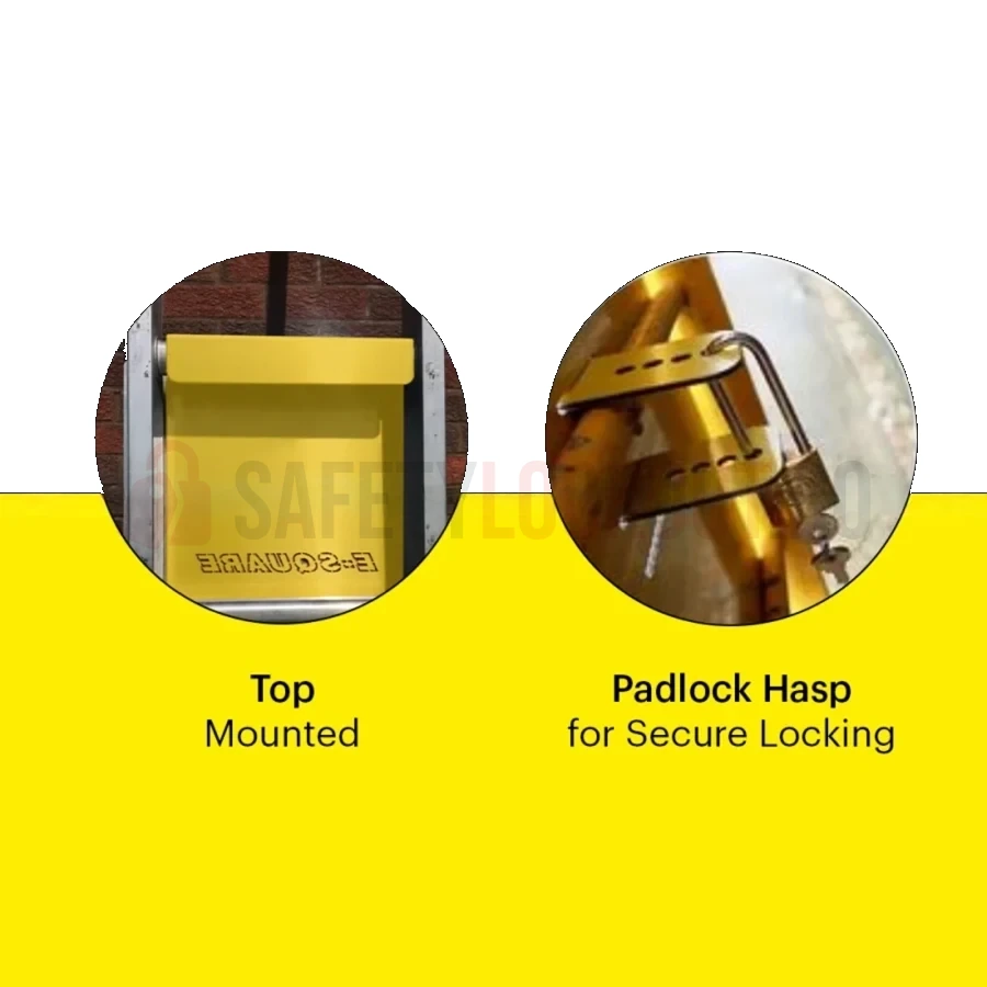 Dispozitiv de blocare din oțel pentru scară, montare superioară, 1575 x 382 mm — Dispozitive de blocare pentru scări | Safety Lockout