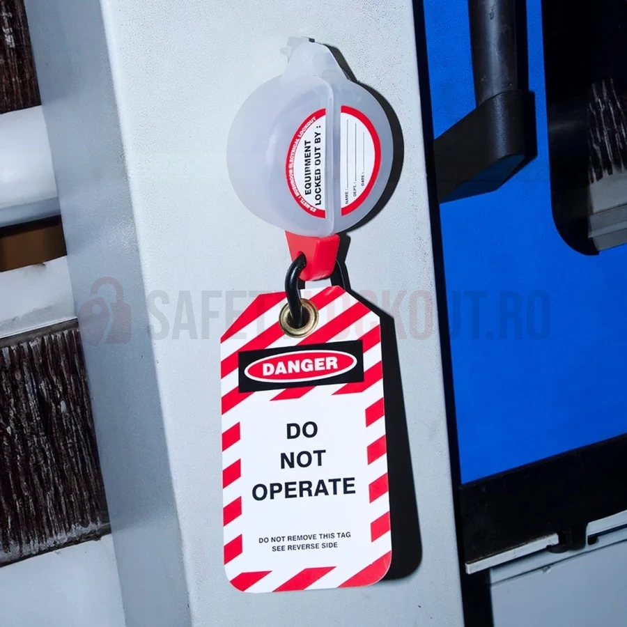 Dispozitiv de blocare pentru buton de urgență tip ciupercă, alb-lăptos — Dispozitive de blocare pentru panouri electrice | Safety Lockout
