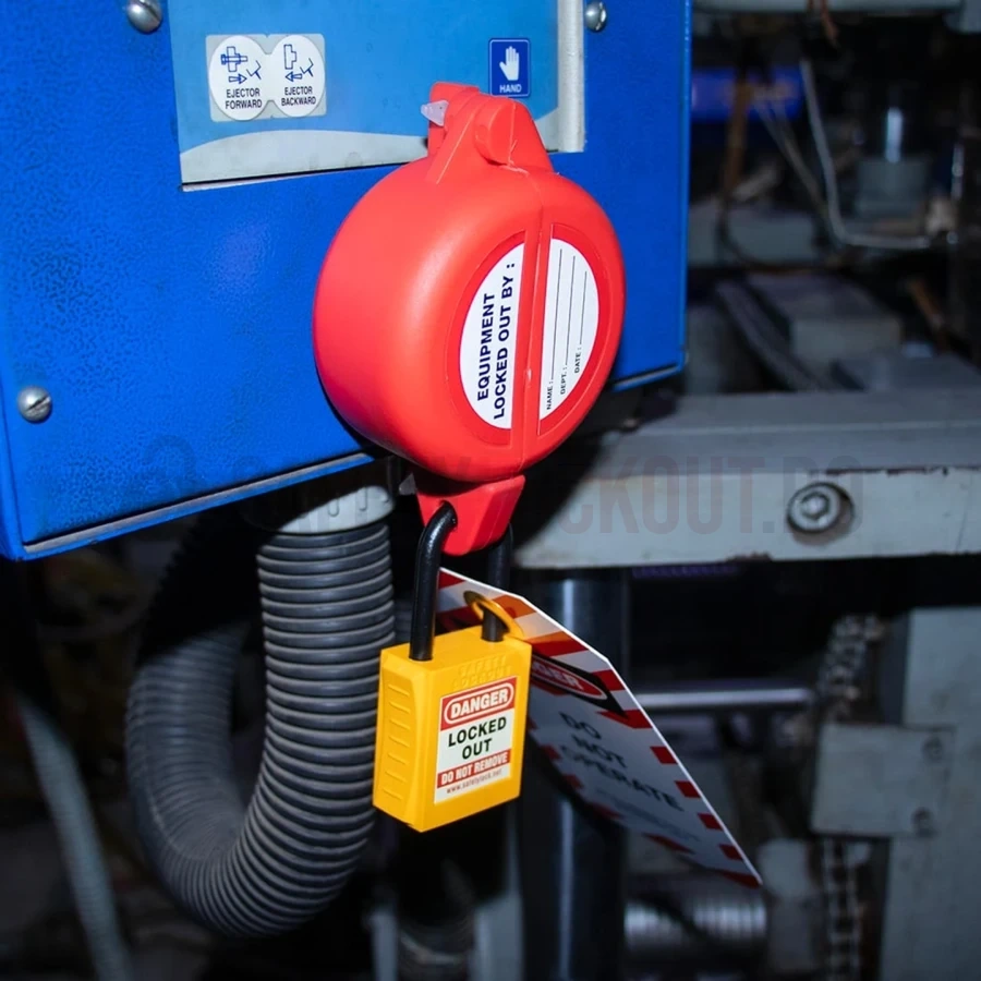 Dispozitiv de blocare pentru buton de urgență tip ciupercă, roșu — Dispozitive de blocare pentru panouri electrice | Safety Lockout