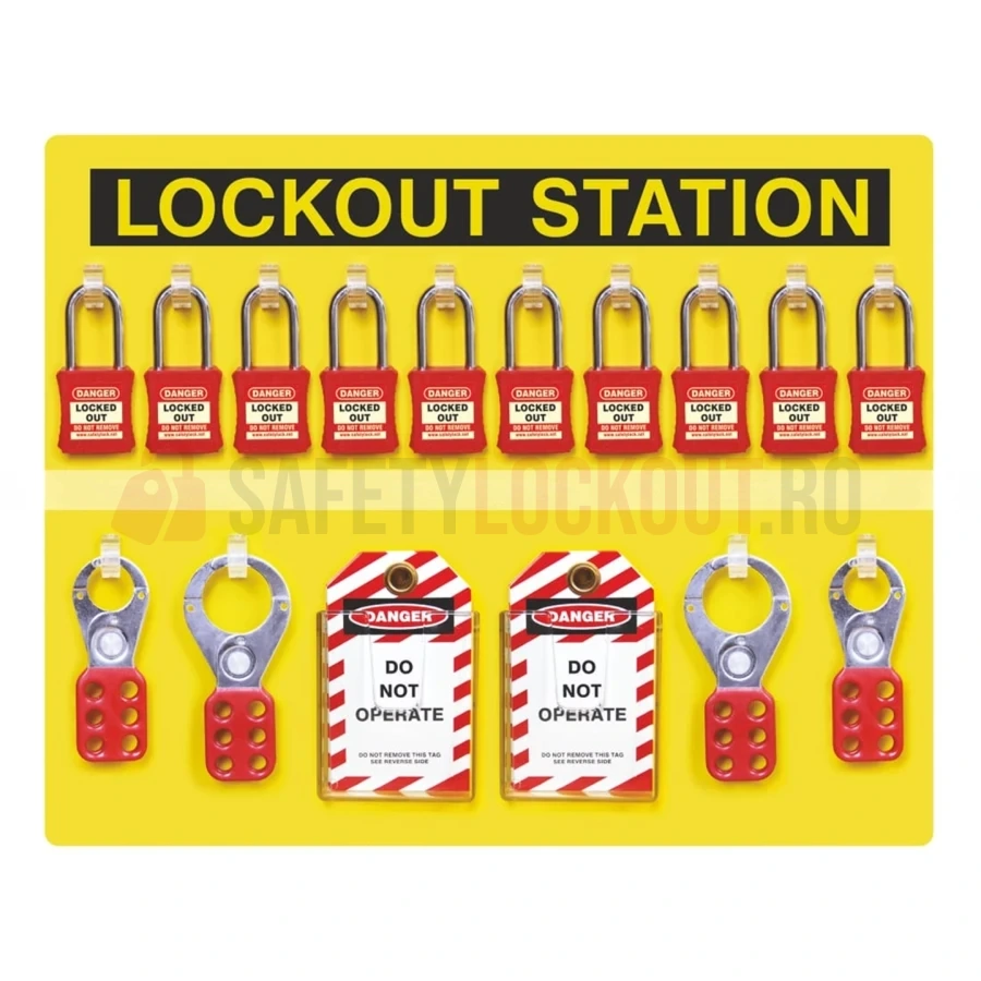 Stație LOTO deschisă cu vizualizare frontală pentru 10 lacăte, echipată — Stații LOTO deschise cu vizualizare frontală | Safety Lockout