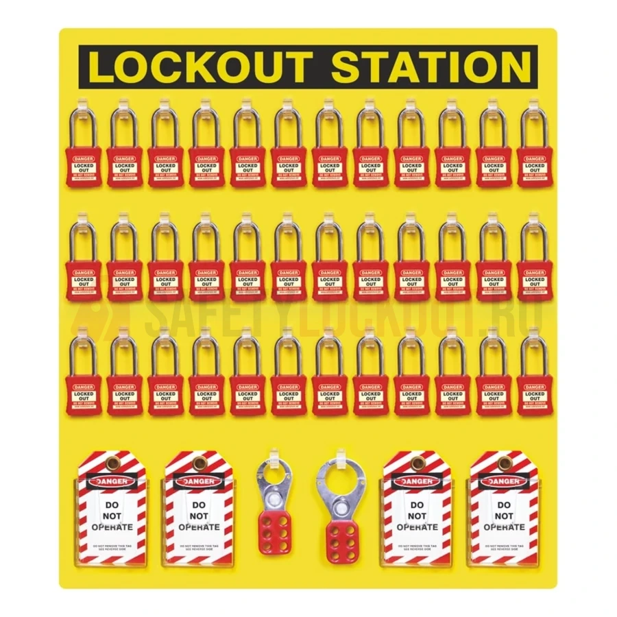 Stație LOTO deschisă pentru 36 lacăte, echipată — Stații LOTO deschise cu vizualizare frontală | Safety Lockout