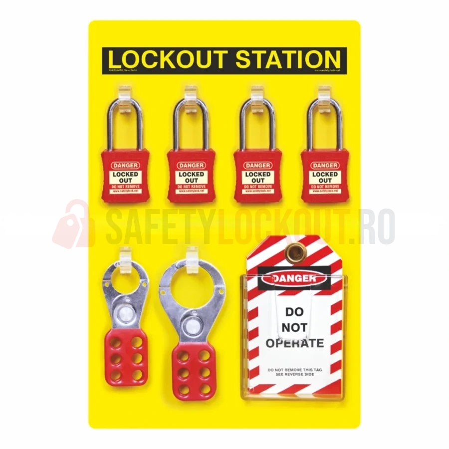 Stație LOTO deschisă cu vizualizare frontală, echipată, 4 lacăte — Stații LOTO deschise cu vizualizare frontală | Safety Lockout