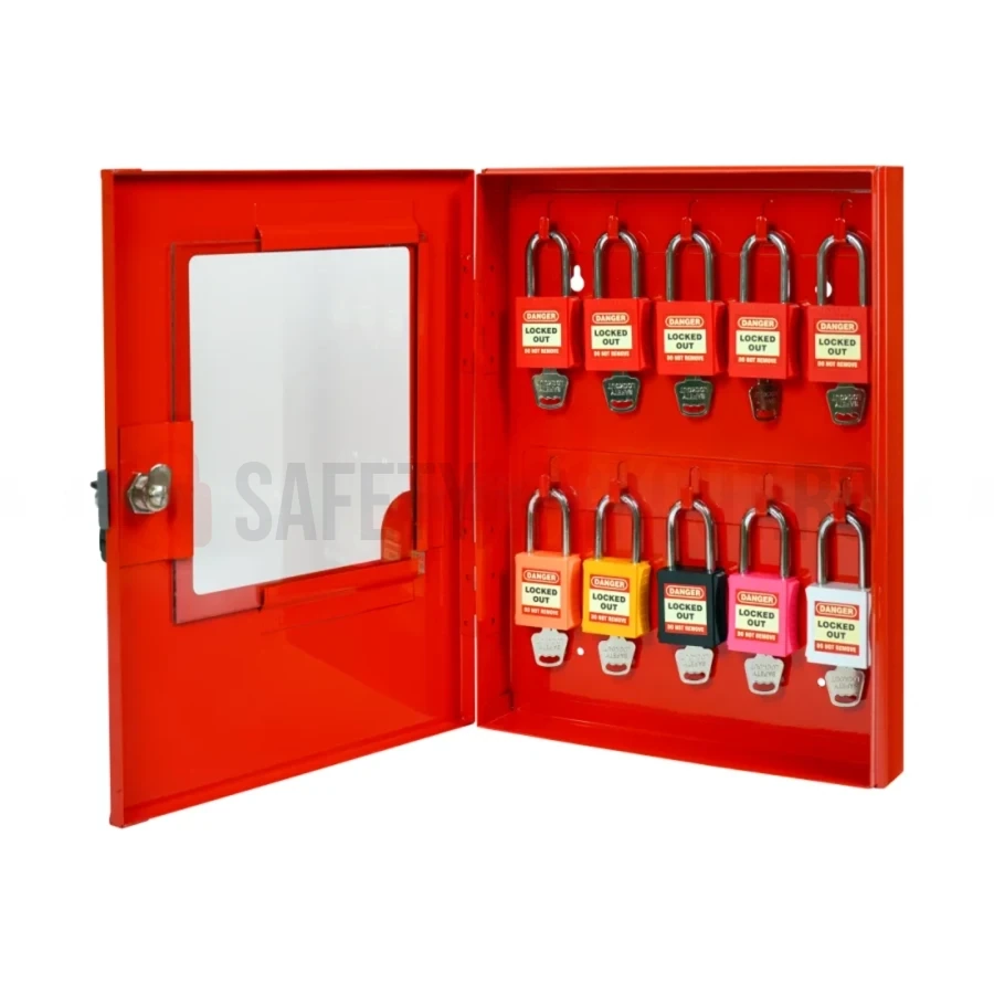 Dulap pentru 10 lacăte LOTO, cu geam transparent — Dulapuri cu geam transparent pentru lacăte | Safety Lockout