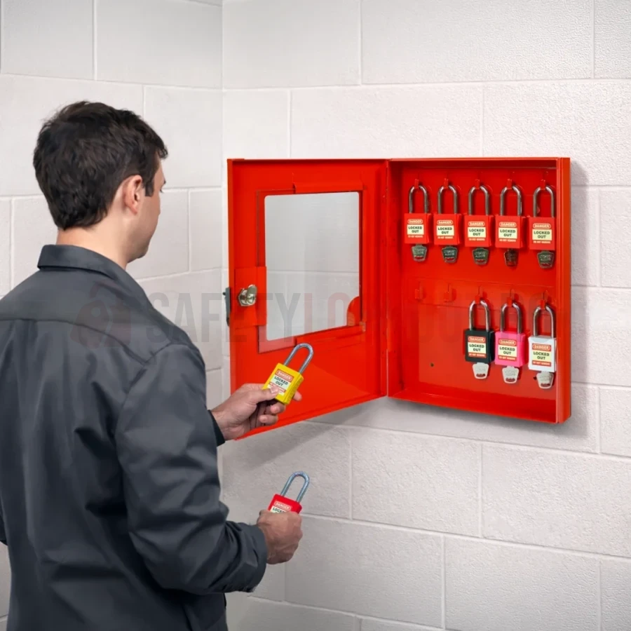 Dulap pentru 10 lacăte LOTO, cu geam transparent — Dulapuri cu geam transparent pentru lacăte | Safety Lockout